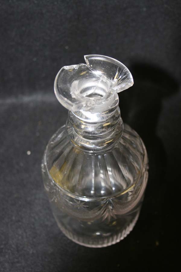 Antique cut glass decanter with broken neck