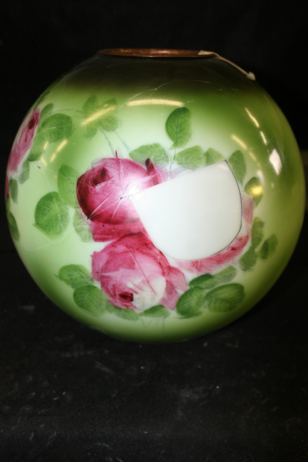 Antique glass globe repair painted lamp restoration Bruening Glass Works