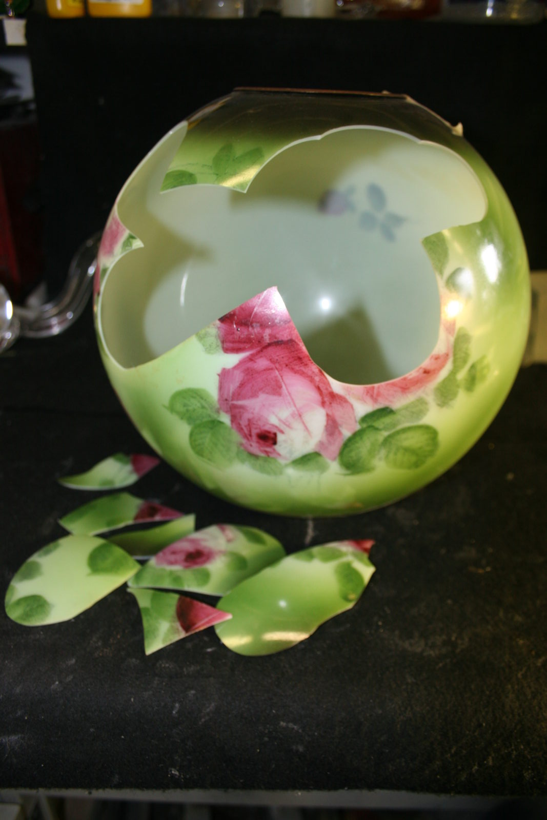 Antique glass globe repair painted lamp restoration Bruening Glass Works