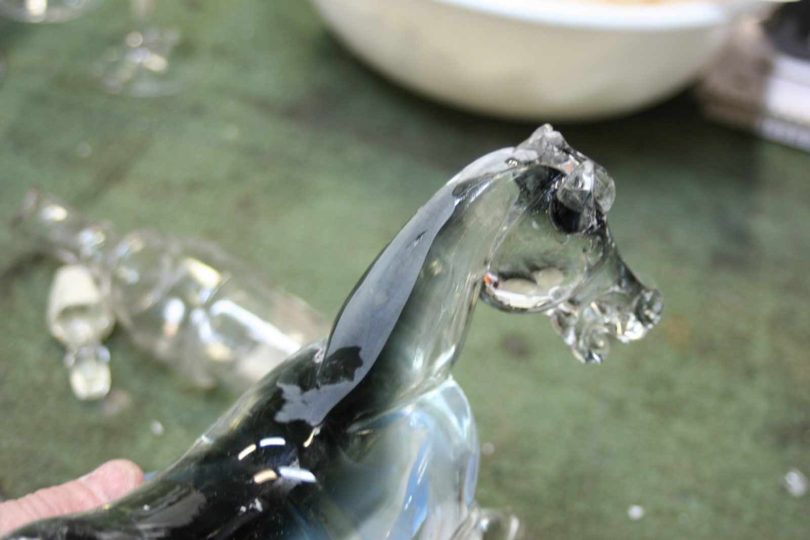 Glass Sculpture Restoration Large Horse missing pieces Bruening Glass Works