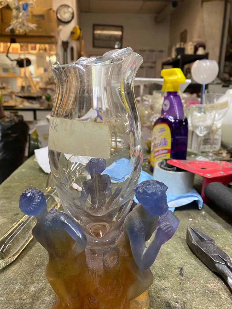 CHIPPED CRYSTAL VASE REPAIR DAUM Bruening Glass Works